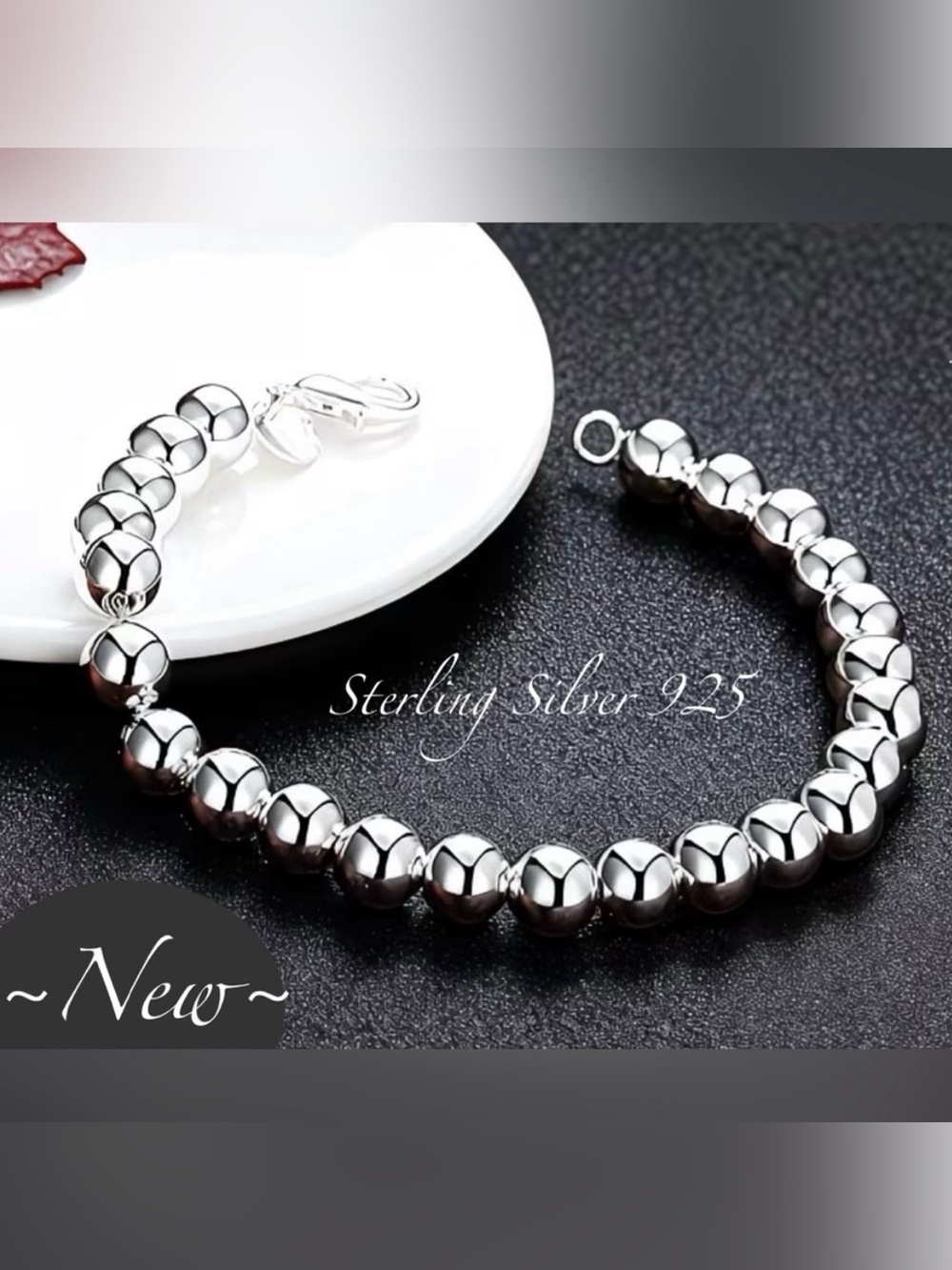 Sterling Silver 925~6MM Beaded Highly Polished~ 8inch Bracelet 🍃🆕🍃